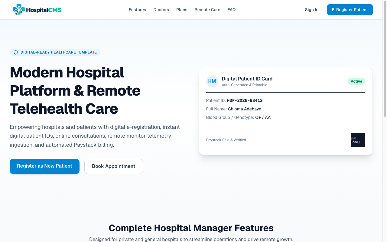 Hospital CMS - Digital Healthcare & Telehealth Platform